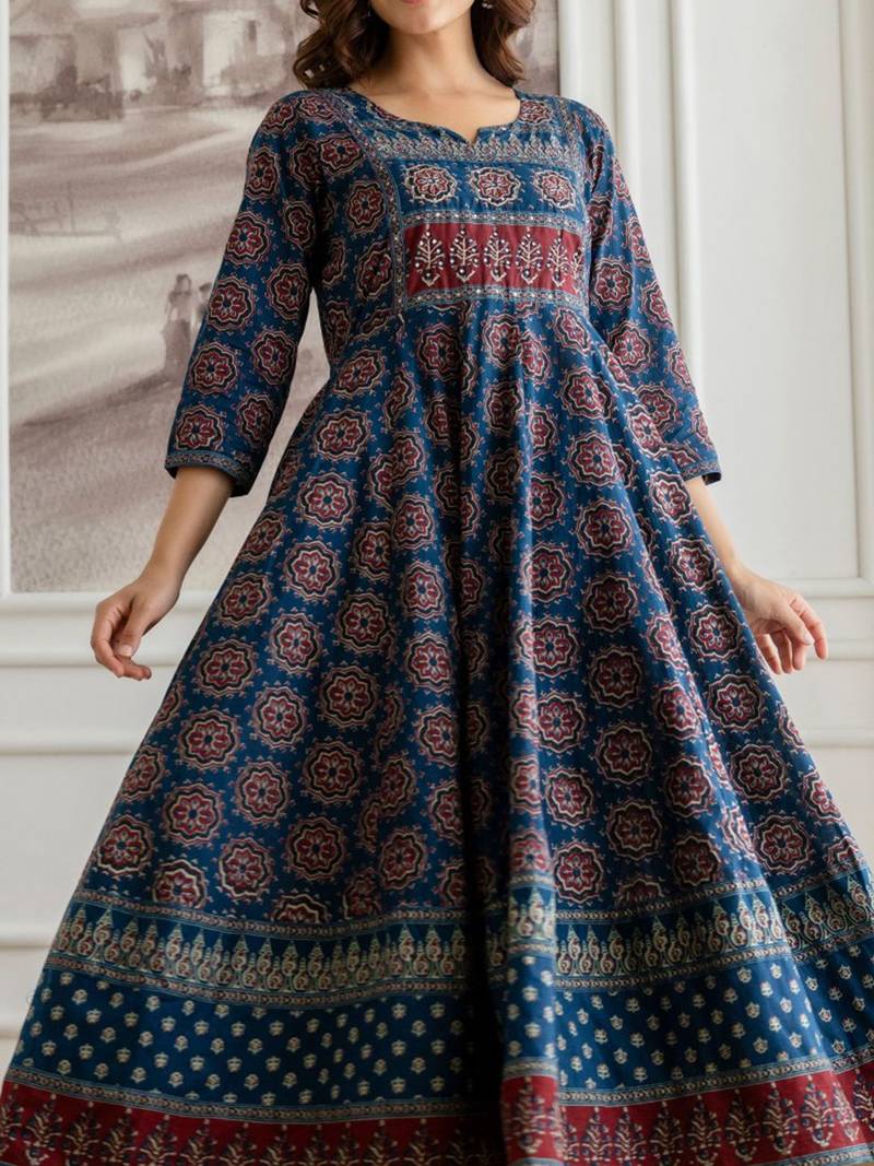 Floral Printed Sequinned Pure Cotton A-Line Kurta With Palazzos & Dupatta