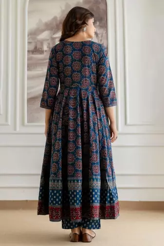 Floral Printed Sequinned Pure Cotton A-Line Kurta With Palazzos & Dupatta