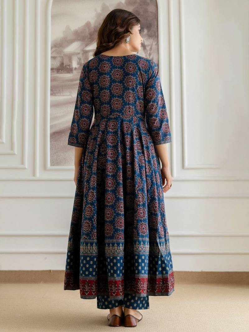 Floral Printed Sequinned Pure Cotton A-Line Kurta With Palazzos & Dupatta