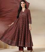 Women Floral Printed Layered Pure Cotton Kurta with Trousers & Dupatta