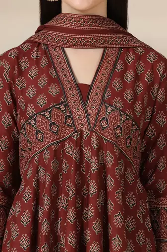 Women Floral Printed Layered Pure Cotton Kurta with Trousers & Dupatta