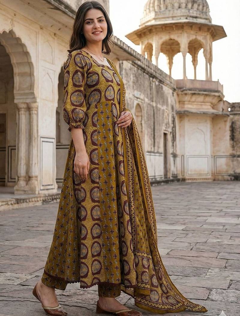 Women Ethnic Motifs Printed Regular Patchwork Pure Cotton Kurta with Trousers & With Dupatta