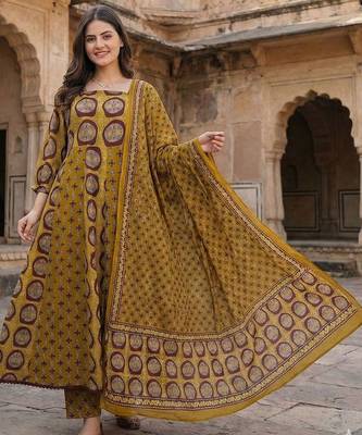 Women Ethnic Motifs Printed Regular Patchwork Pure Cotton Kurta with Trousers & With Dupatta 4