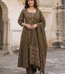 Women Ethnic Motifs Printed Regular Pure Cotton Kurta with Trousers & With Dupatta