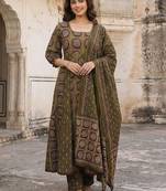 Women Ethnic Motifs Printed Regular Pure Cotton Kurta with Trousers & With Dupatta