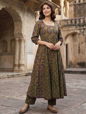 Women Ethnic Motifs Printed Regular Pure Cotton Kurta with Trousers & With Dupatta 2