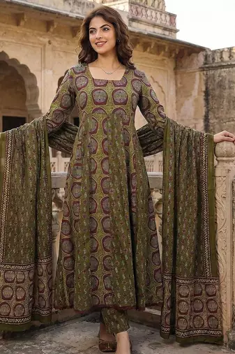 Women Ethnic Motifs Printed Regular Pure Cotton Kurta with Trousers & With Dupatta