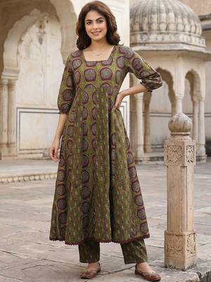 Women Ethnic Motifs Printed Regular Pure Cotton Kurta with Trousers & With Dupatta 5