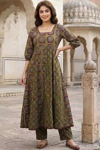 Women Ethnic Motifs Printed Regular Pure Cotton Kurta with Trousers & With Dupatta
