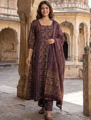 Women Ethnic Motifs Printed Regular Pure Cotton Kurta with Trousers & With Dupatta 1