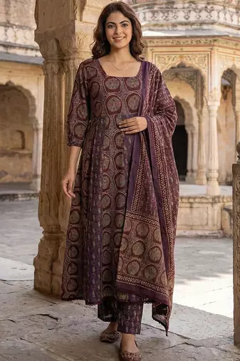 Women Ethnic Motifs Printed Regular Pure Cotton Kurta with Trousers & With Dupatta