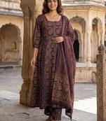 Women Ethnic Motifs Printed Regular Pure Cotton Kurta with Trousers & With Dupatta
