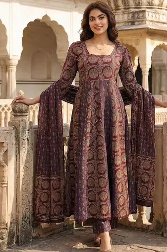 Women Ethnic Motifs Printed Regular Pure Cotton Kurta with Trousers & With Dupatta