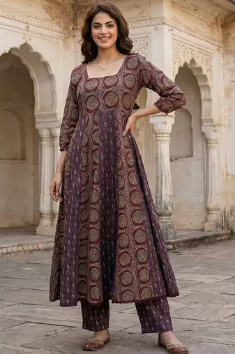 Women Ethnic Motifs Printed Regular Pure Cotton Kurta with Trousers & With Dupatta