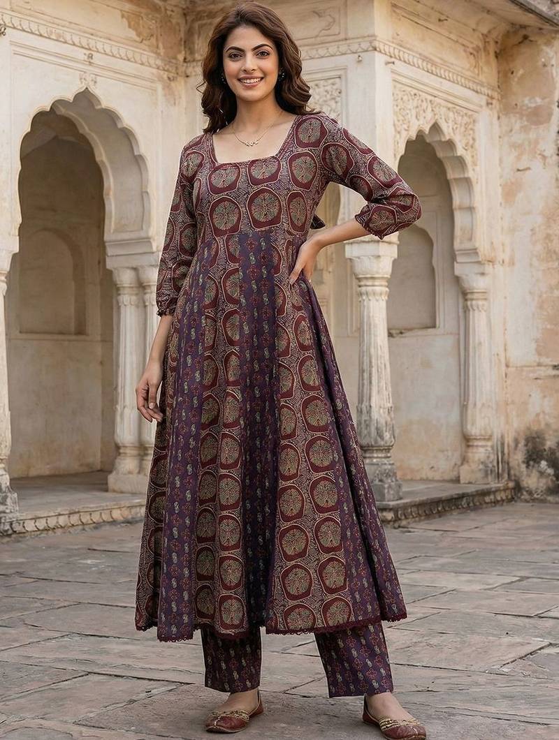 Women Ethnic Motifs Printed Regular Pure Cotton Kurta with Trousers & With Dupatta