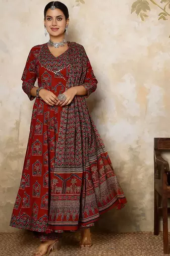 Women Printed Regular Pure Cotton Kurta with Palazzos & With Dupatta