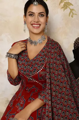 Women Printed Regular Pure Cotton Kurta with Palazzos & With Dupatta
