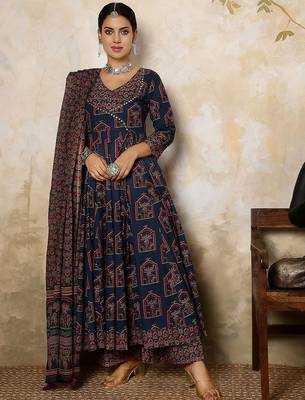 Flared Printed Kurta Palazzo Set With Dupatta 1