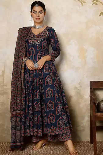 Flared Printed Kurta Palazzo Set With Dupatta