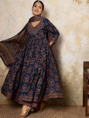 Flared Printed Kurta Palazzo Set With Dupatta 3