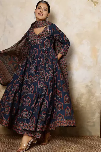 Flared Printed Kurta Palazzo Set With Dupatta