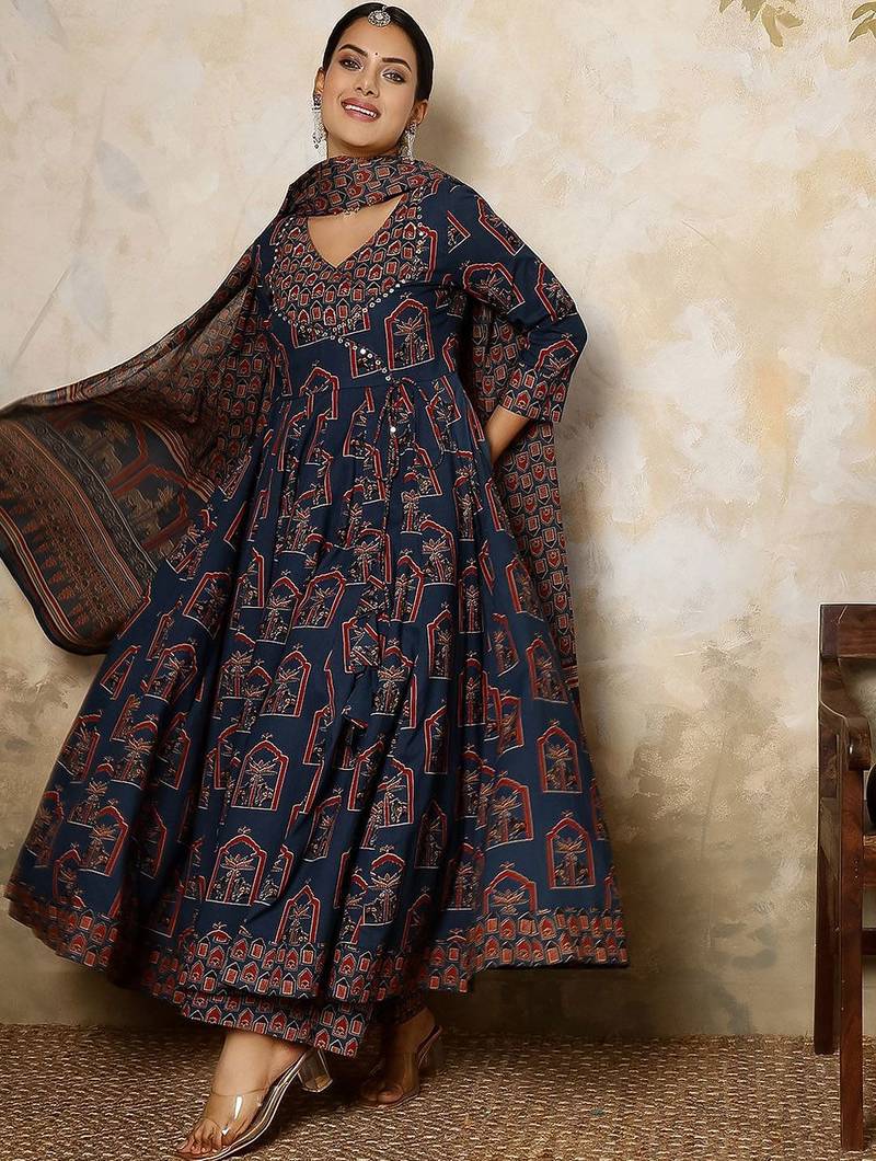 Flared Printed Kurta Palazzo Set With Dupatta