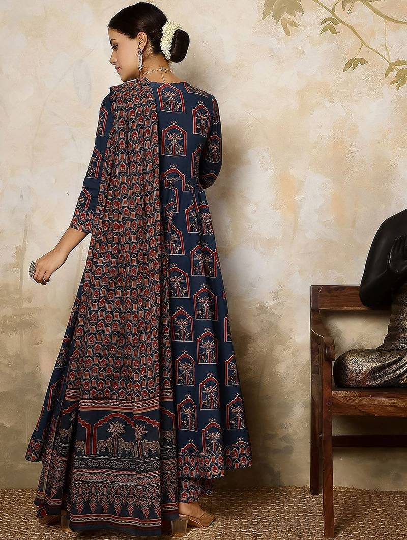 Flared Printed Kurta Palazzo Set With Dupatta