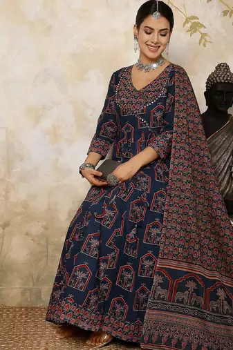 Flared Printed Kurta Palazzo Set With Dupatta