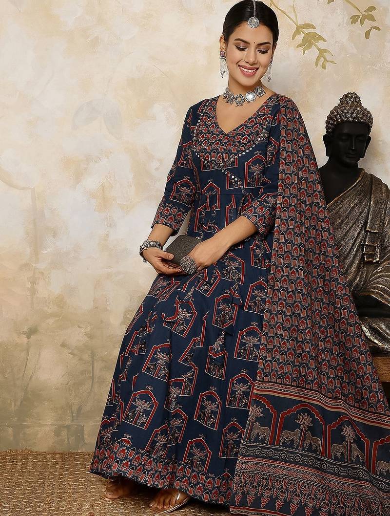 Flared Printed Kurta Palazzo Set With Dupatta