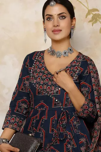 Flared Printed Kurta Palazzo Set With Dupatta