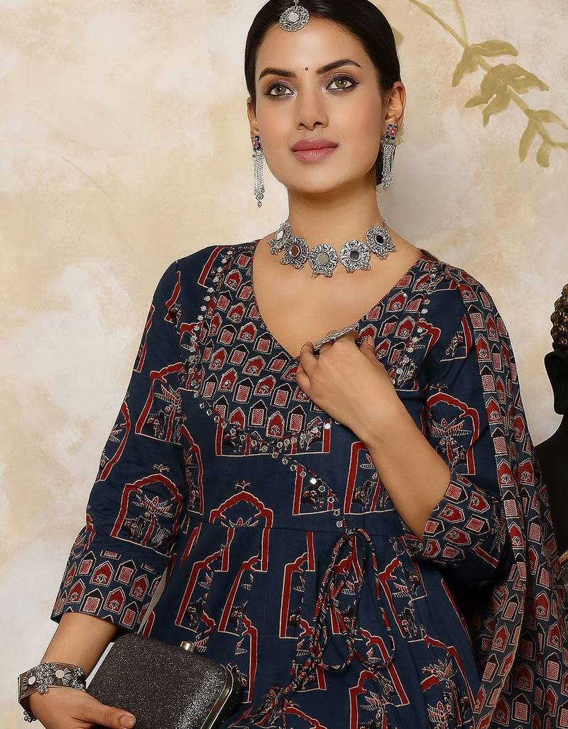 Flared Printed Kurta Palazzo Set With Dupatta