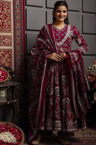 Floral Flared Printed Kurta Palazzo Set With Dupatta