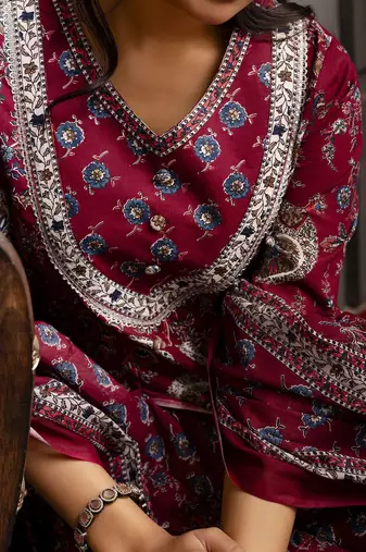 Floral Flared Printed Kurta Palazzo Set With Dupatta