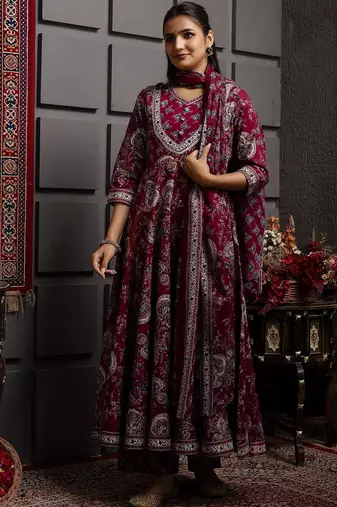 Floral Flared Printed Kurta Palazzo Set With Dupatta
