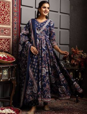 Ethnic Motifs Flared Printed Kurta Palazzo Set With Dupatta 1