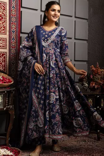 Ethnic Motifs Flared Printed Kurta Palazzo Set With Dupatta