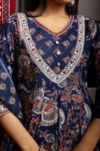 Ethnic Motifs Flared Printed Kurta Palazzo Set With Dupatta