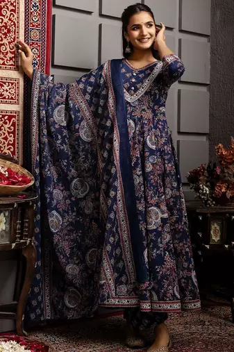 Ethnic Motifs Flared Printed Kurta Palazzo Set With Dupatta