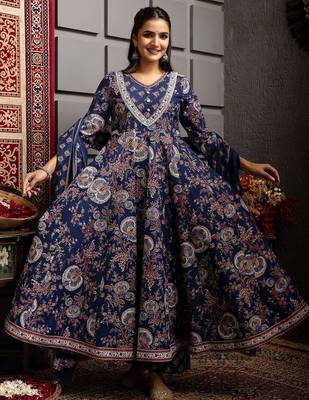 Ethnic Motifs Flared Printed Kurta Palazzo Set With Dupatta 5