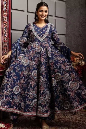 Ethnic Motifs Flared Printed Kurta Palazzo Set With Dupatta