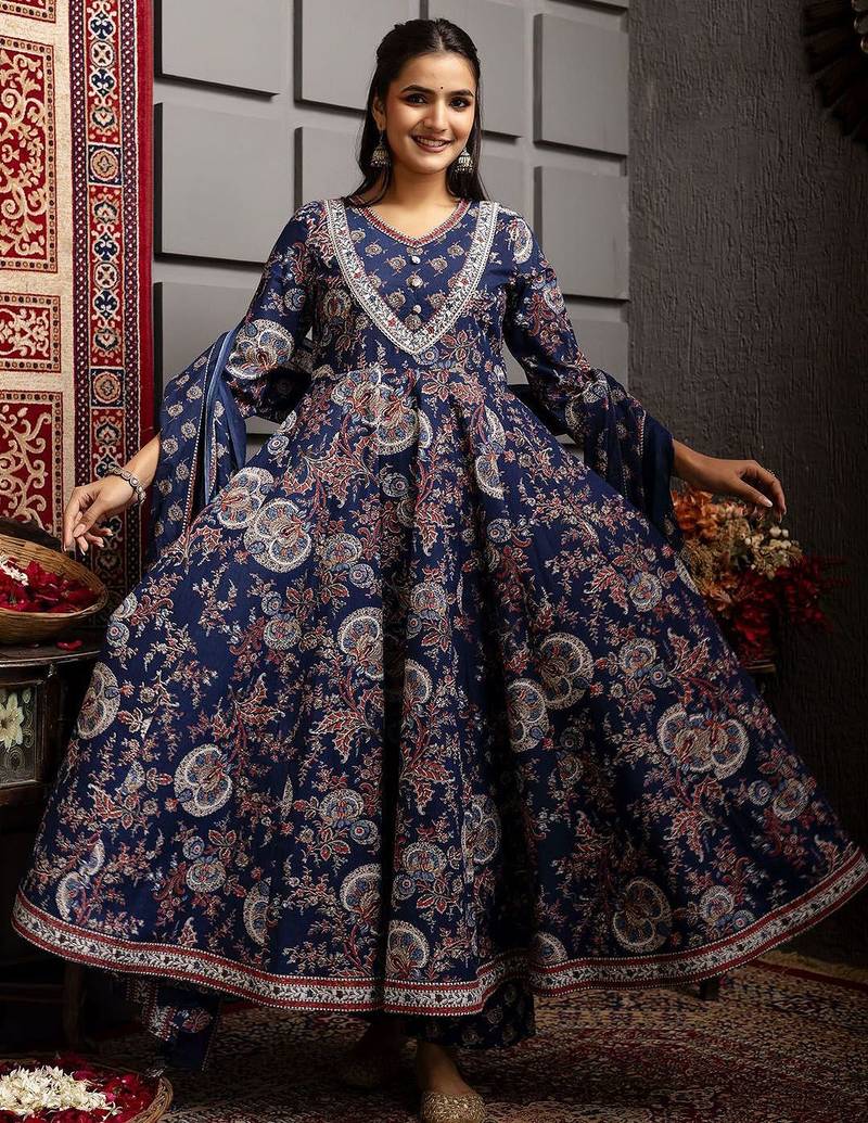 Ethnic Motifs Flared Printed Kurta Palazzo Set With Dupatta