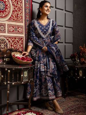 Ethnic Motifs Flared Printed Kurta Palazzo Set With Dupatta 6
