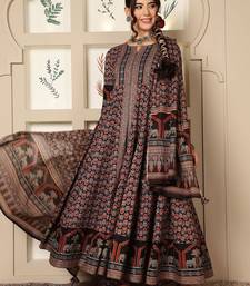 Floral Printed Mirror Work Pure Cotton Anarkali Kurta & Palazzo & Dupatta Set