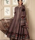 Floral Printed Mirror Work Pure Cotton Anarkali Kurta & Palazzo & Dupatta Set