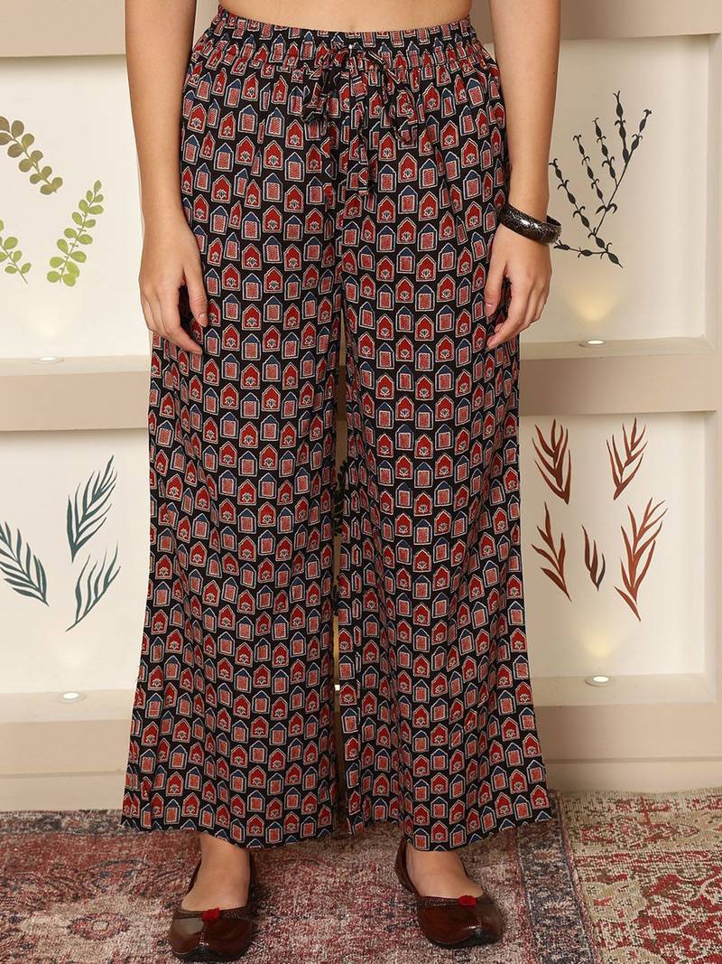 Floral Printed Mirror Work Pure Cotton Anarkali Kurta & Palazzo & Dupatta Set
