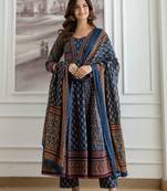 Women Ethnic Motifs Printed Tiered Pure Cotton Kurta with Trousers & With Dupatta