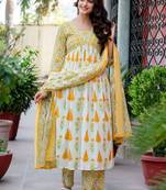 Women Floral Printed Empire Pure Cotton Kurta with Palazzos & With Dupatta