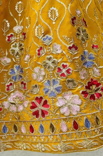 yellow floral embroidered lehenga with dupatta