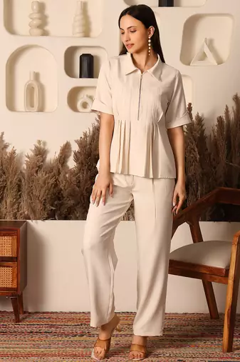 Ivory aura pleated co-ord set