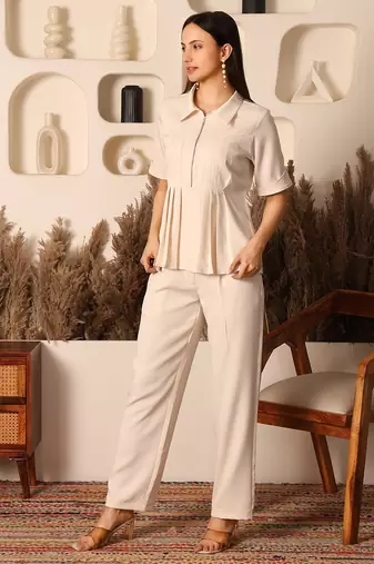 Ivory aura pleated co-ord set